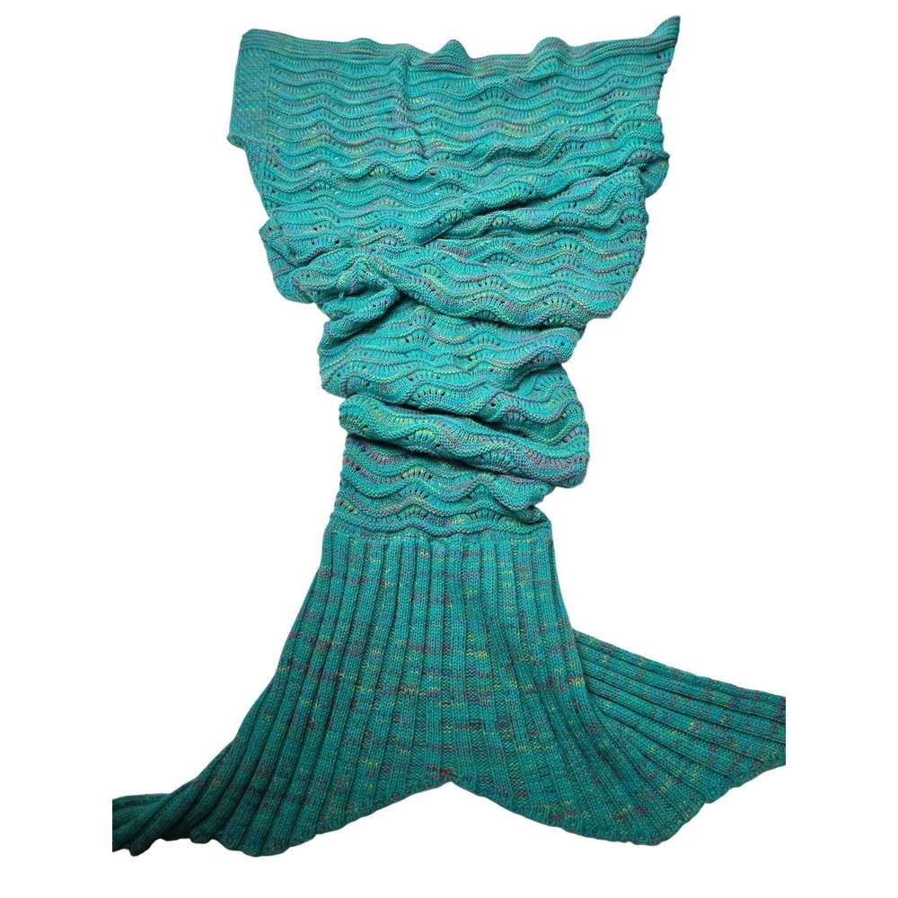 Kids Teal Crochet Mermaid Tail Blanket Multicolored Knit Snuggle Lap‎ Throw